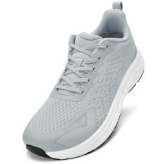 Akk Sapatos masculinos com bico largo – Sapatos de caminhada de largura extra larga confortável tênis de corrida atlética corrida treino academia tênis para inchaço joanete fascite plantar, Cinza,