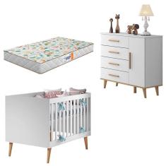 Berço Americano e Cômoda Infantil Ludmila com 4 Gavetas em MDF 133 cm Branco Carolina