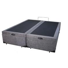 Cama Box Baú King Bipartido Suede Cinza Com Pistão A Gás