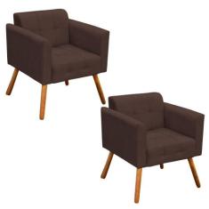 Kit 02 Poltronas Elisa Suede Marrom Pés Palito Drossi - D'ROSSI