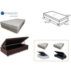 Conjunto Cama Box Baú Solteiro King + Colchão Sankonfort Strong Linha 