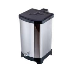 Lixeira Quadrada Inox Com Pedal Esfera - Tampa Plástica 20L - CM Desig