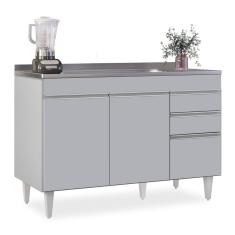 Balcão de Cozinha com Pia Inox 120cm 3 Portas Michigan Cinza Claro - Lumil