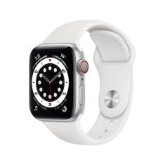 Apple Watch Series 6 (Cellular + GPS, 40mm) - Caixa de alumínio Prata - Pulseira esportiva Branco
