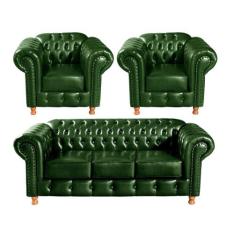 Conjunto de Sofá 3 Lugares e 2 Poltronas Chesterfield Luís Xv - BELLA 