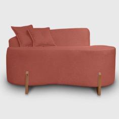 Sofá Curvo Pé de Madeira 2 Lugares Feijão Forma Orgânica Bouclé - Alia