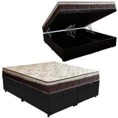 Cama Box Baú Bipartido Casal Blindado Suede + Colchão Casal Espuma Extra Firme D33 Elegance Ortopédico 72x138x188