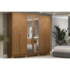 Guarda Roupa Casal 6 Portas (2 C- Espelho) E 4 Gavetas C- Pés Cb01r582 Canela