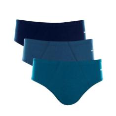 Kit 3 Cuecas Slip Mash 010.20 Elástico Embutido Algodão, Marinho, Azul