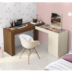 Escrivaninha Penteadeira de Canto com Espelho Star Belaflex Freijó/Off White