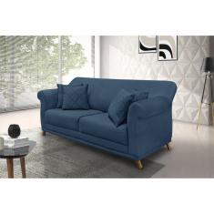 Sofá 2 Lugares 180cm Veludo Arras Spezzia Decor Azul Marinho