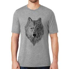 Camiseta Lobo Mandala - Foca na Moda, Cinza, P