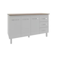 Armário Deise Cozinha Gabinete De Pia 150 Cm Branco E Tampo Tampão 150 Cm Mobília Decor Savana