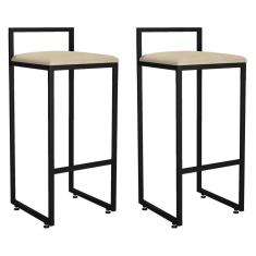 Kit 02 Banquetas Altas Hanna Preto Suede Bege