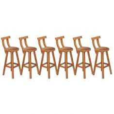 Kit 6 Banquetas Alta Com Encosto Madeira Maciça - Natural