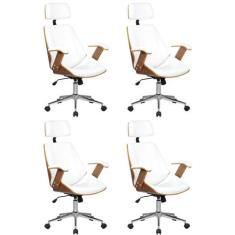 Kit 4 Cadeiras de Escritório Presidente Giratória com Apoia Cabeça Off