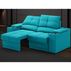 Sofá com Porta Copos e Carregador USB Retrátil e Reclinável Ringo 1,70m Velosuede - NETSOFAS