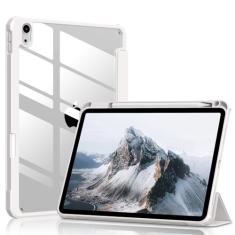 JKSML Capa para iPad 10ª geração 2022, iPad 10ª geração, capa traseira rígida transparente de policarbonato com suporte para lápis, [Suporte Touch ID] Capa fina com três dobras para iPad de 10,9