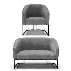 Sofá Namoradeira E Poltrona Base Industrial Preto Stella Linho D03 - D`rossi Cor A26 Gafite