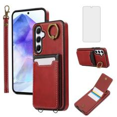 Asuwish Capa de telefone para Samsung Galaxy A35 5G com protetor de tela de vidro temperado capa carteira e suporte de anel fino suporte para cartão de couro PU acessórios de celular celular A 35 35A