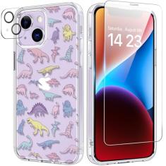 bicol Capa para iPhone 14 com protetor de tela e lente de câmera - Designs florais de flores elegantes para mulheres e meninas - Capa de telefone transparente de acrílico à prova de choque de 6,1