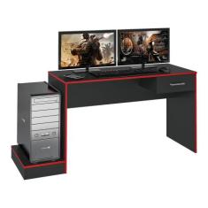 Mesa Gamer com 1 Gaveta e Suporte de CPU Multimóveis CR25205, Preto/Ve