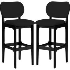 Kit 02 Banquetas Alta Para Cozinha Madeira Fixa Betta L02 Preto Facto 