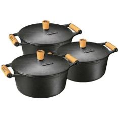 Jogo Caçarolas 3, 4 e 6 Litros Panela Mineira Ferro Fundido
