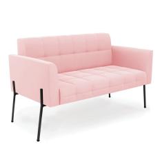 Sofá Namoradeira 2 Lugares Pé De Ferro Preto Elisa Suede Rosa Bebê D03 - D'rossi