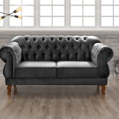 Sofá 2 Lugares Duquesa Chesterfield Decoração Recepção Cinza Grafite