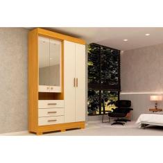 Guarda Roupa 4 Portas (2 C- Espelho) E 3 Gavetas Débora Nature-off White - Acp