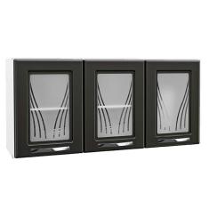 Armário Aéreo P/ Cozinha Star New 3 Portas C/vidro 120cm Branco/preto - Telasul