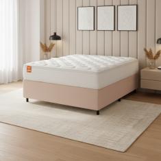 Cama Box Colchão Casal Molas Ensacadas Real 138x188x65cm Branco / Bege Inducol - Suporta até 130kg p