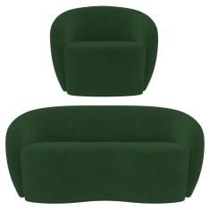 Sofá 2 Lugares Living 160cm E 1 Poltrona Giratória Garbin Z08 Veludo Verde - Mpozenato