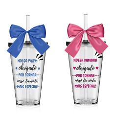 2 Copos Convite com Laço para Pajem e Daminha Personalizados Agradecimento