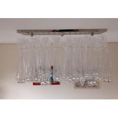 lustre de cristal para sala de jantar, base de inox 70x20cm e 06 Gu10 lâmpadas de