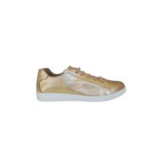 Tênis Feminino Casual Dourado Metalizado Couro Marina Mello