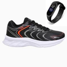 Tênis Masculino Esporte Cadarço Academia Caminhada Conforto Dia a Dia + Relógio-Masculino