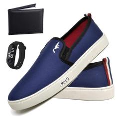 Kit Tênis Slip On Masculino Lona + Relógio Digital + Carteira - Polo B