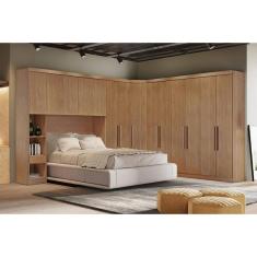 Modulado de Quarto Rizon 5 Peças (1 Armário Ponte + 1 Closet + 2 Guarda Roupas + 1 Complemento) QC204 Freijo Cumaru - Novo Horizonte