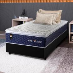 Conjunto Cama Box c/ Molas Ensacadas Lagras Azul Solteiro 96x203x66 - 