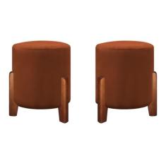 Kit 2 Puffs Banqueta Luna Pés de Madeira Maciça  Veludo - Gentil Estof