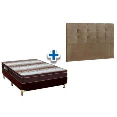 Cama Box Queen CRC + Colchão Ortopédico Light Ortobom + Cabeceira Clean Suede Marrom Taupe