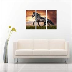 Quadro Decorativo Animais Cavalo Salas 3 peças Com Moldura - Vital Qua