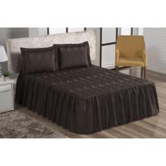 Cobre Leito Colcha Casal Padrão Bordada Margadona 3 Peças Cor Marrom -