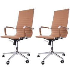 Kit 2 Cadeiras De Escritório Alta p/120Kg Caramelo