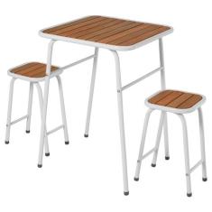 Conjunto De Mesa E 2 Bancos Branco P/ Área Externa Jardim - MetalCromo