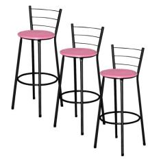 Jogo 3 Banqueta Alta Para Cozinha Ratan Preta Retro - Lamar Design, Ro