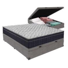 Cama + Box Com Baú Viúva Colchão Ortobom D45 Firme Airtech Cor:cinza