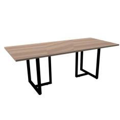 Mesa de Reunião Retangular 200 x 90 cm Pé Tub PE25 em MDP Cor Noce Naturalle Base Preta